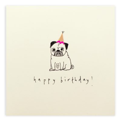 Happy Birthday Pug Pencil Shavings Card Design by Ruth Jackson